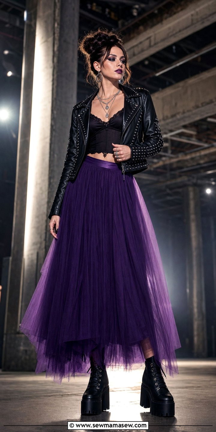 Jewel Toned Tulle Skirt With A Studded Leather Jacket - 25 classy maximalist outfits