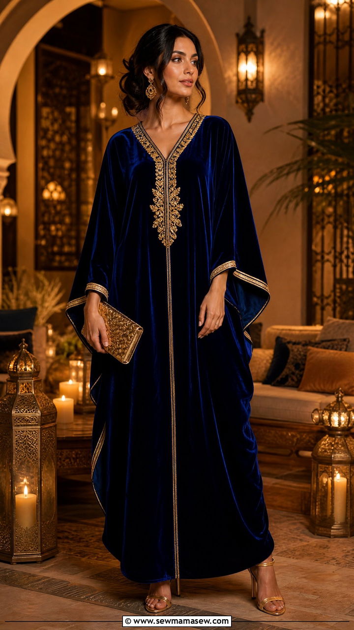 Jewel Toned Velvet Kaftan With Metallic Heels - 25 March Ramadan outfit ideas