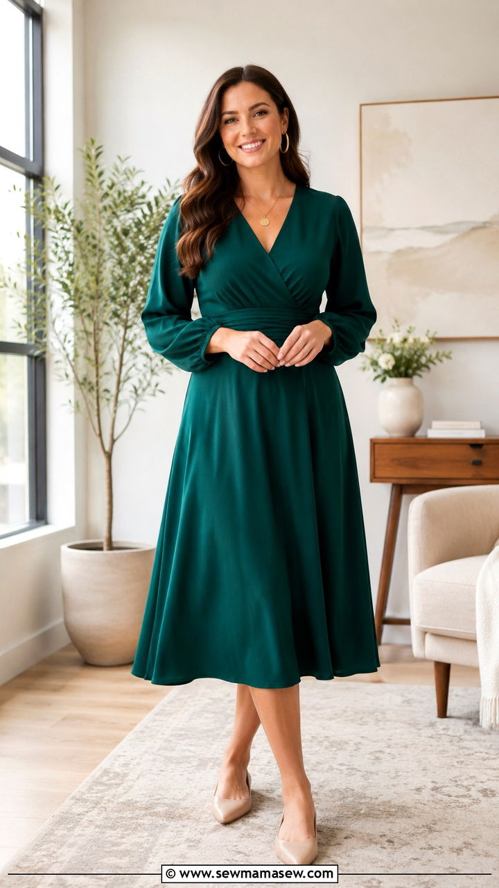 Jewel tone midi dress with pendant necklace - 25 Virtual presentation outfit ideas