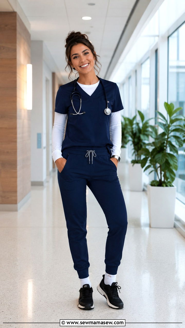 Jogger Scrub Pants With Compression Socks And Sneakers - 25 Nursing student outfit ideas