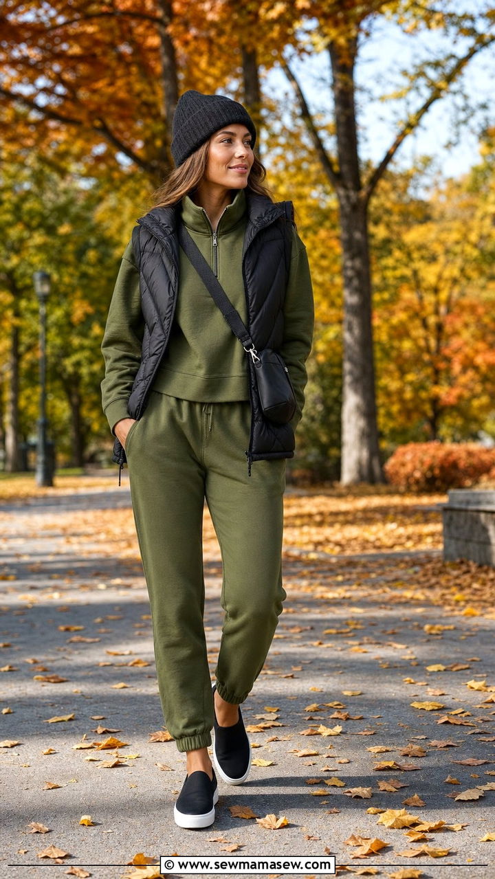 Jogger Set with Puffer Vest Outfit - 25 errands outfits inspo