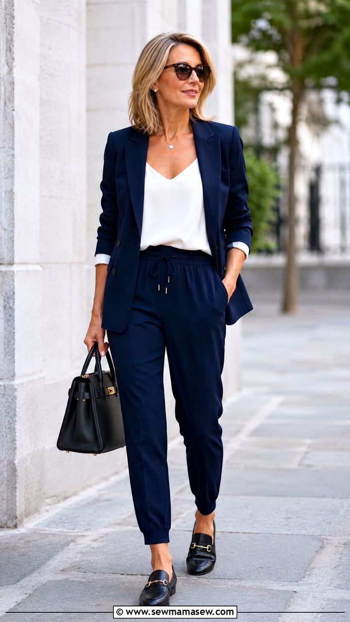 Joggers With Denim Jacket And White Tee - 30 joggers outfits for women over 40