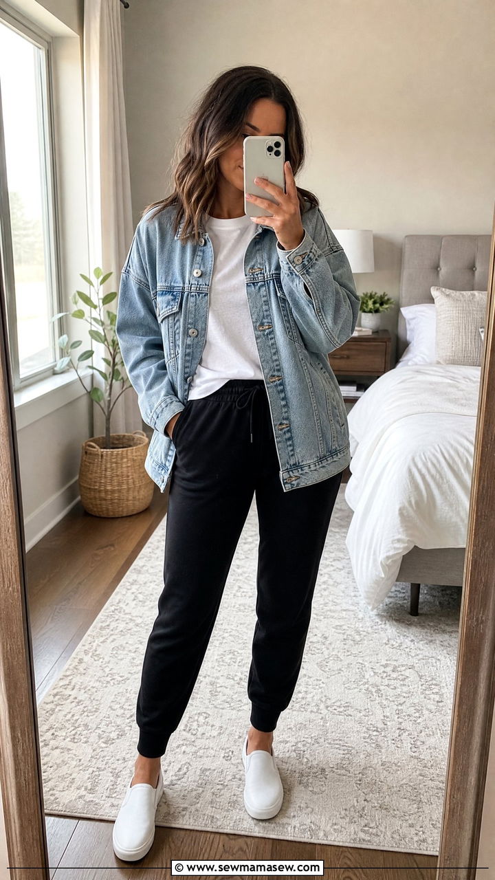 Joggers With Denim Jacket And White Tee - 25 How to style joggers