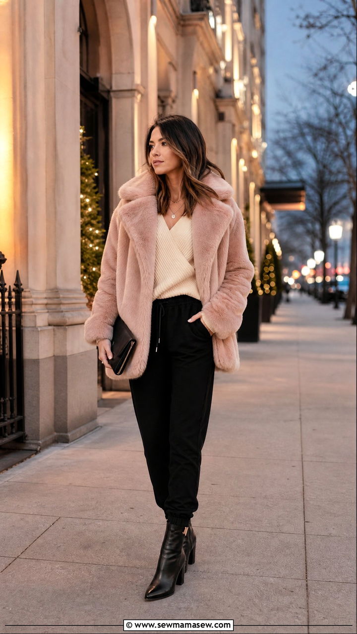 Joggers With Faux Fur Coat And Ankle Boots - 25 How to style joggers