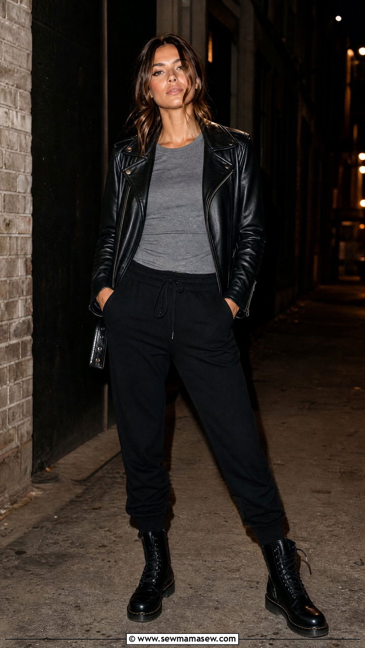 Joggers With Leather Jacket And Boots - 25 How to style joggers