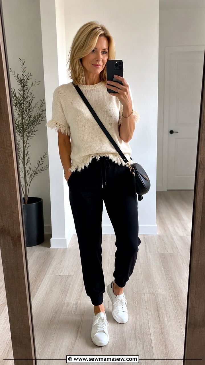 Joggers With Oversized Sweater And Ankle Boots - 30 joggers outfits for women over 40