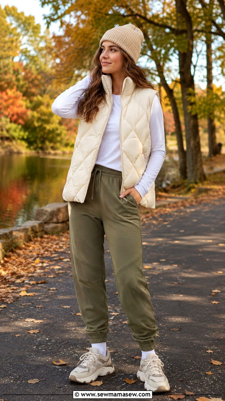Joggers With Puffer Vest Outfit - 30 chic joggers outfit ideas