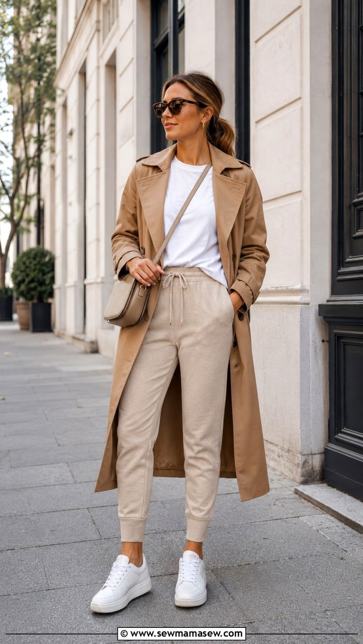 Joggers With Trench Coat Outfit - 30 chic joggers outfit ideas