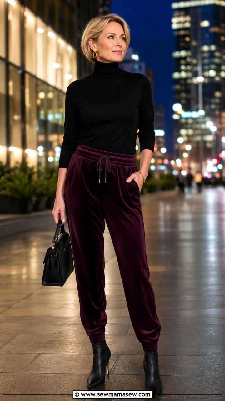 Joggers With Turtleneck And Heeled Booties - 30 joggers outfits for women over 40