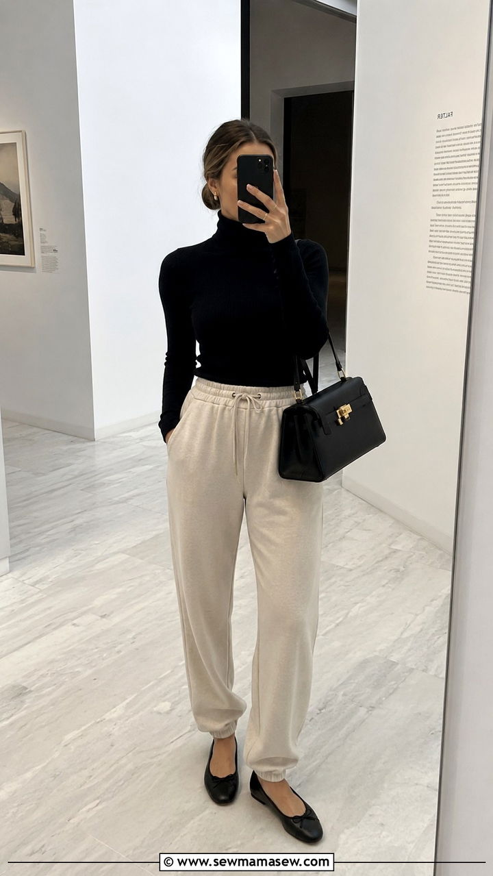Joggers With a Fitted Turtleneck and Ballet Flats - 30 Spring outfits with joggers