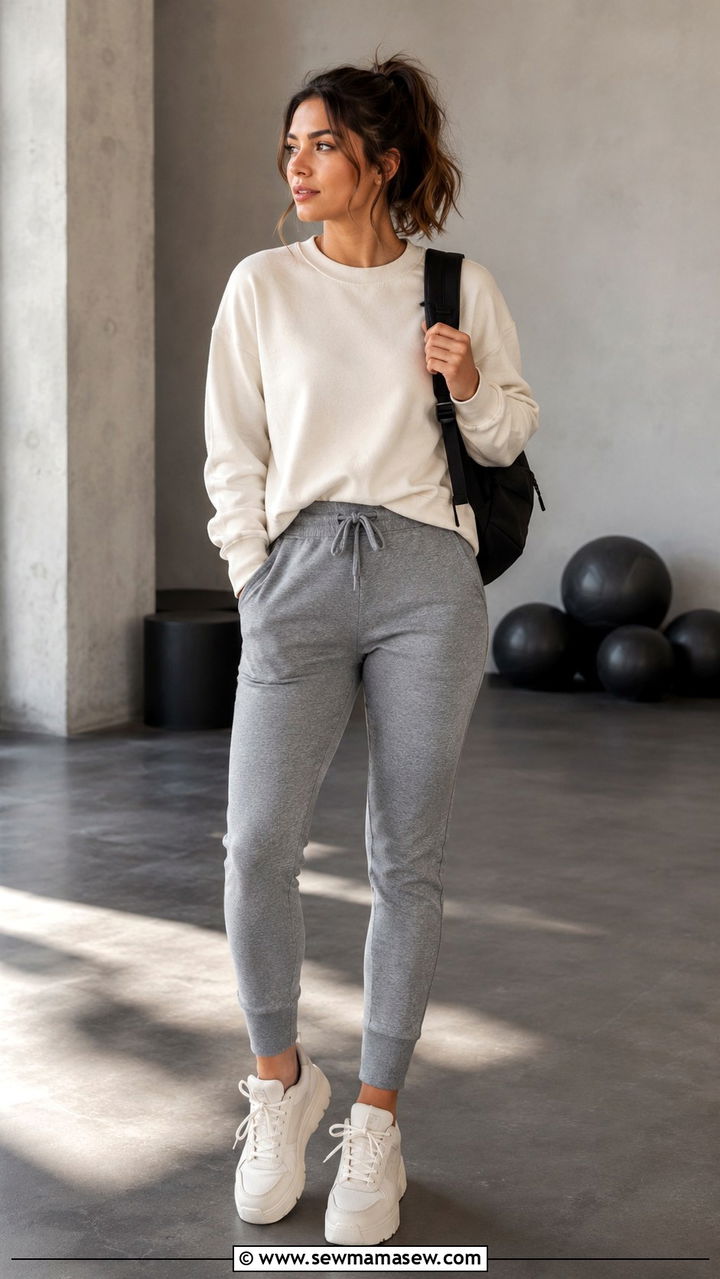 Joggers and Crewneck Sweatshirt Fitness Trainer Outfit - 20 Fitness trainer outfit ideas