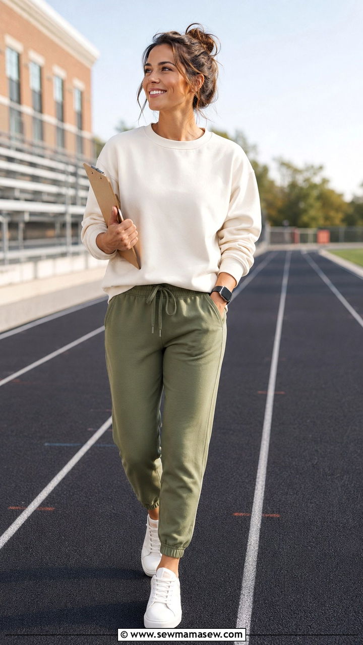 Joggers and Crewneck Sweatshirt - 25 PE teacher outfit ideas