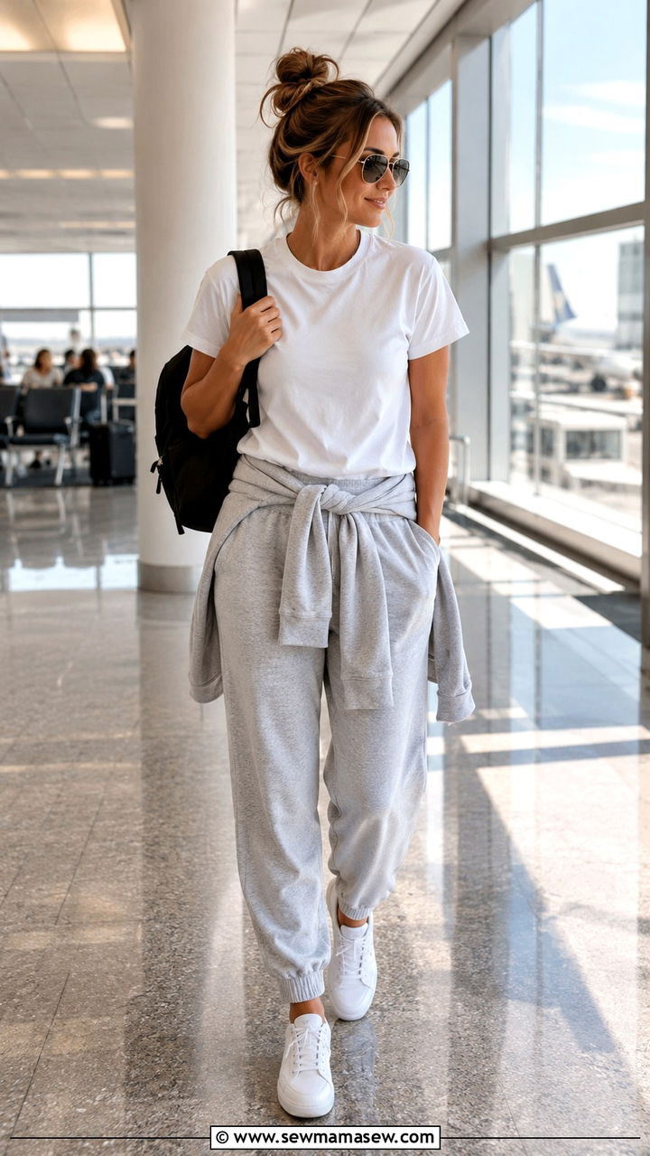 Joggers and Slogan Tee Airport Outfit - 25 Airport outfit ideas for warm destination