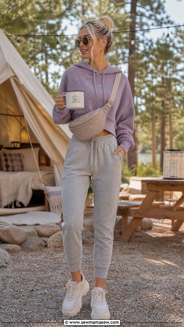 Joggers and cropped hoodie camping outfit - 25 Camping trip outfit ideas