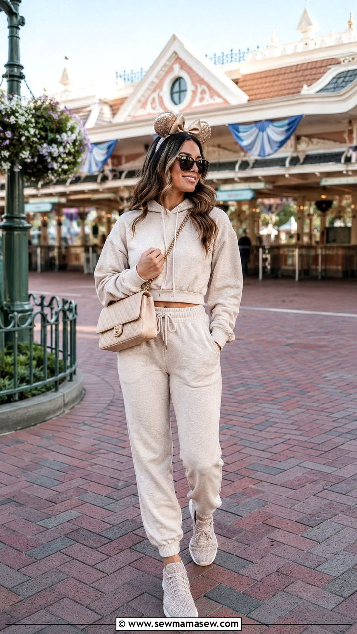 Joggers and cropped hoodie outfit - 30 theme park outfit ideas