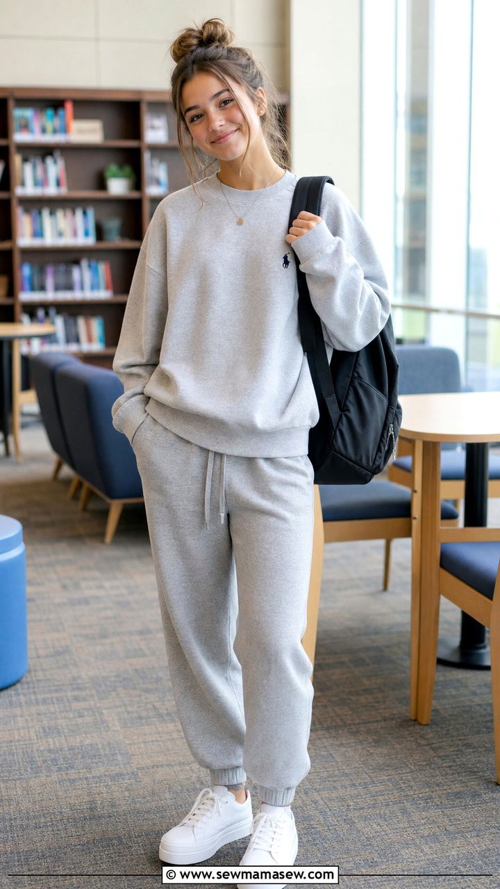 Joggers and sweatshirt outfit for school - 35 Back to school outfit ideas 9th grade