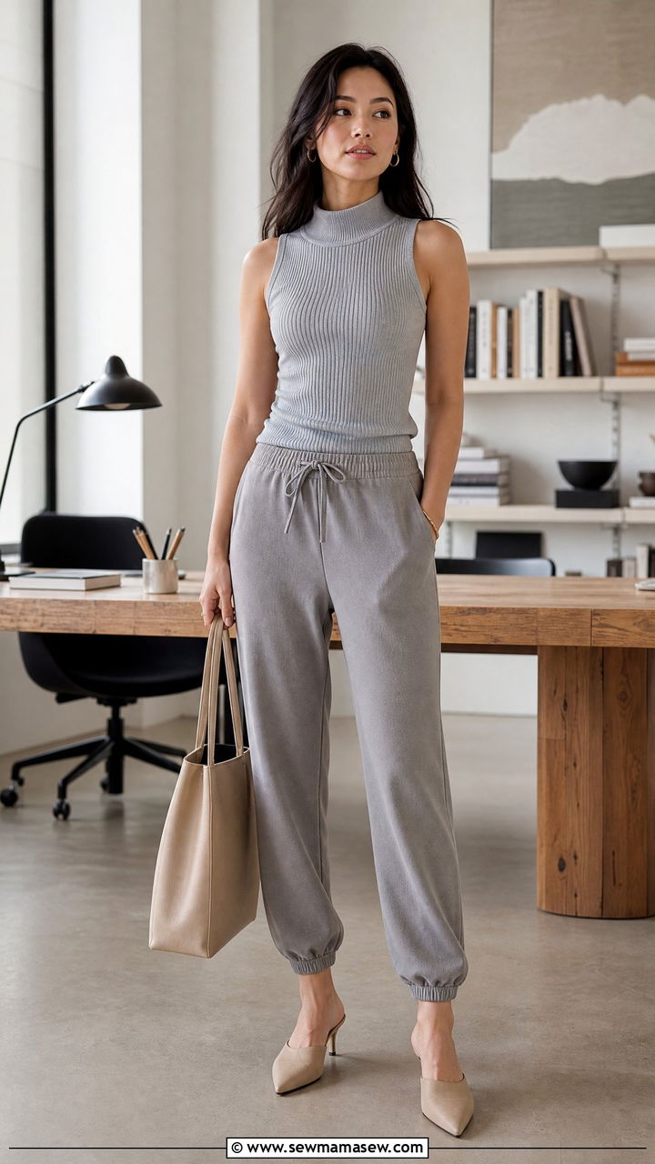 Joggers with a sleeveless mock neck - 30 Summer outfits with joggers
