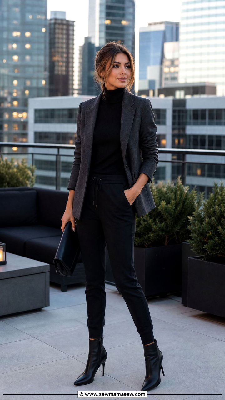 Joggers with blazer and heels - 30 casual joggers outfits