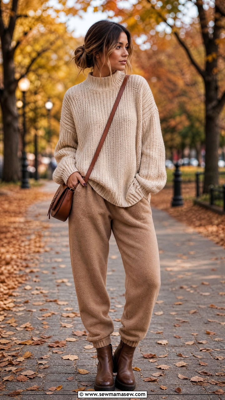 Joggers with chunky sweater and boots fall - 30 casual joggers outfits