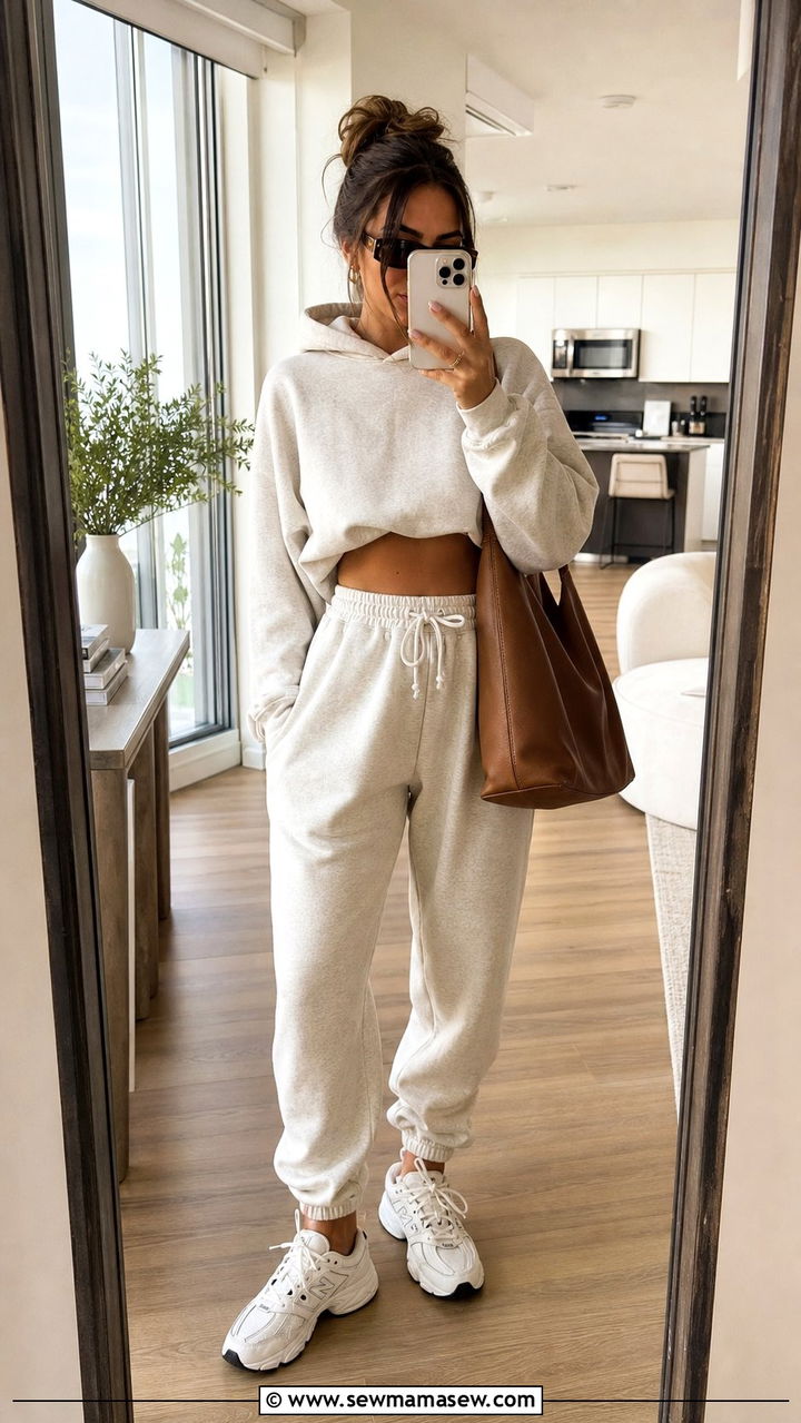 Joggers with cropped hoodie and chunky tennis shoes - 25 spring mode sportif outfit ideas