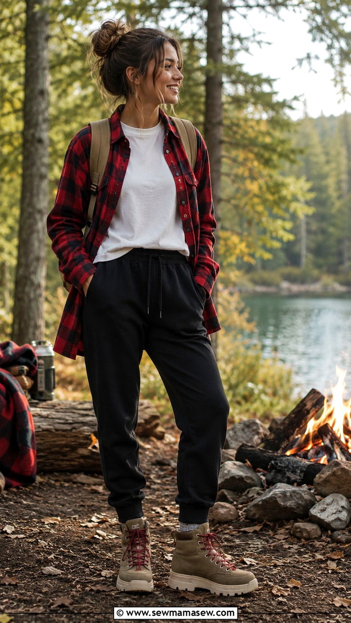 Joggers with flannel shirt outfit - 30 casual joggers outfits