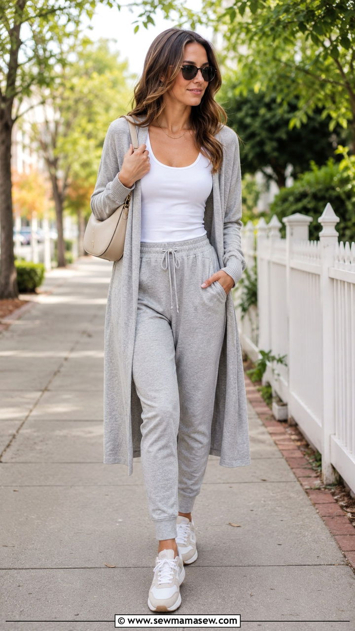 Joggers with long cardigan outfit - 30 casual sporty chic outfits