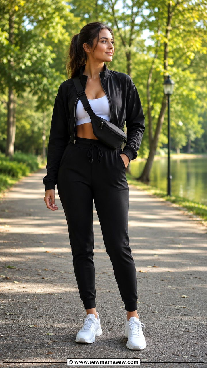 Joggers with zip up jacket and running shoes - 30 casual joggers outfits