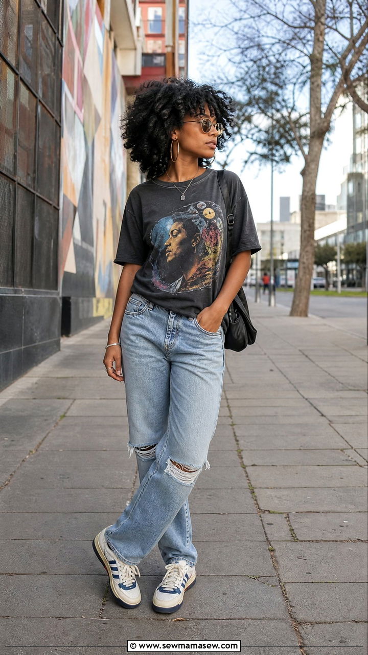 Johannesburg Street Style Graphic Tee And Distressed Jeans Outfit - 25 Johannesburg outfit ideas