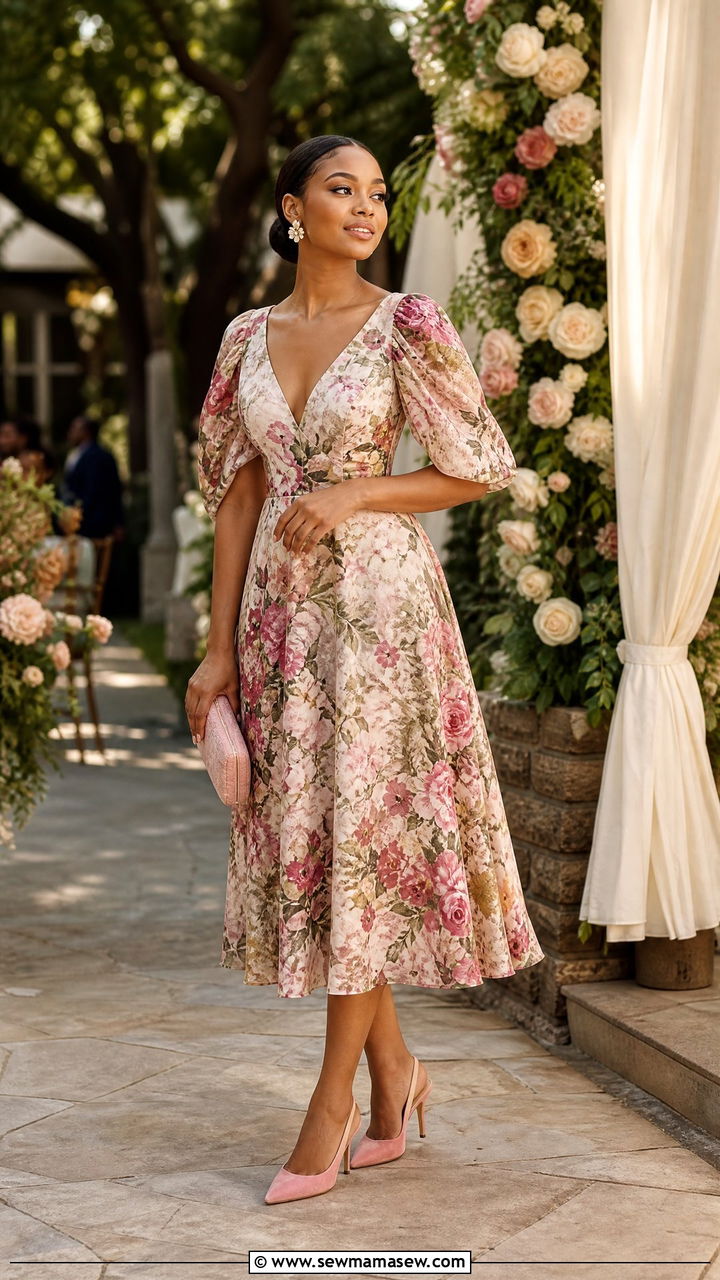 Johannesburg Wedding Guest Floral Midi Dress And Clutch Outfit - 25 Johannesburg outfit ideas
