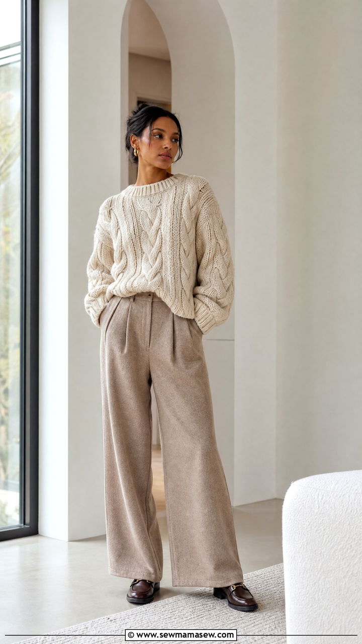 Johannesburg Winter Chunky Knit Sweater And Wide Leg Pants Outfit - 25 Johannesburg outfit ideas