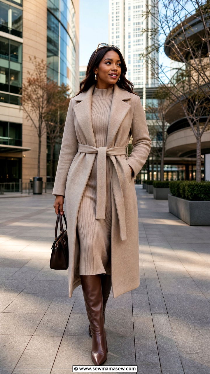 Johannesburg Winter Coat And Knit Dress With Boots Outfit - 25 Johannesburg outfit ideas