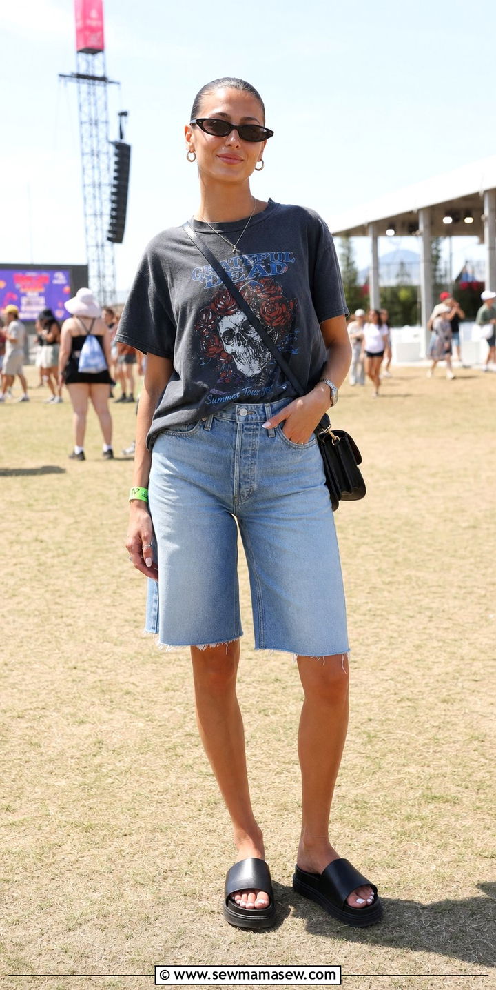 Jorts and Vintage Graphic Tee Outfit - 25 summer model off duty outfits