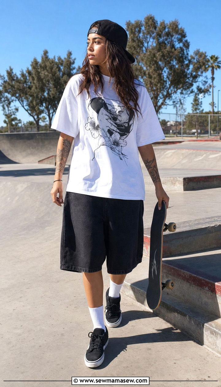 Jorts and oversized tee outfit - 25 streetwear outfits aesthetic