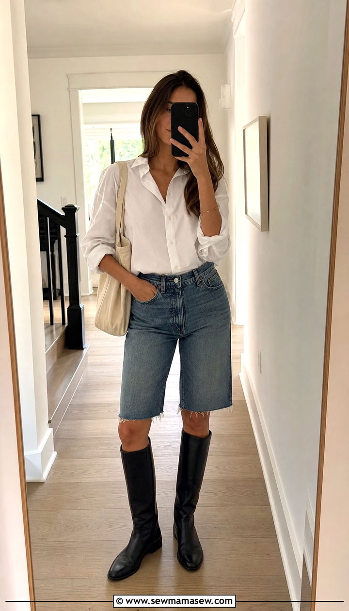 Jorts with Knee High Boots - 25 Summer outfits with knee high boots