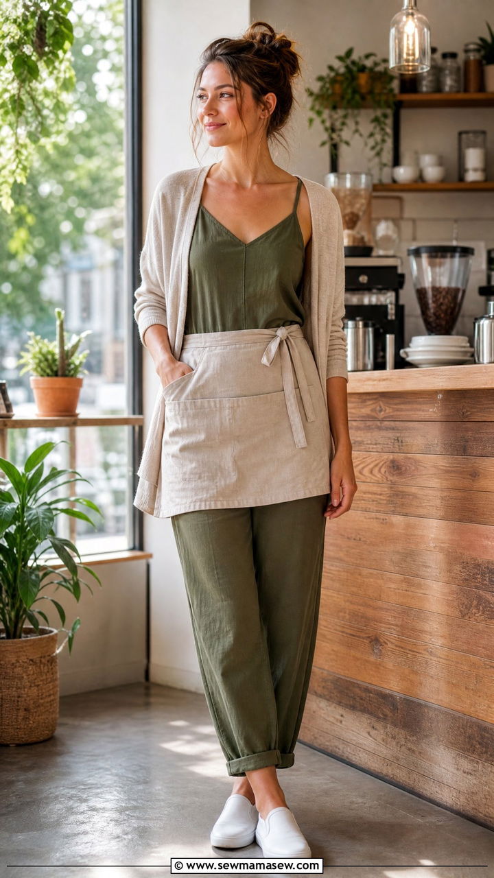Jumpsuit And Lightweight Cardigan With Slip On Shoes - 30 Summer outfit ideas for barista