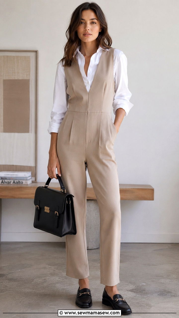 Jumpsuit With A White Button Down Shirt Underneath - 30 How to style a jumpsuit in spring