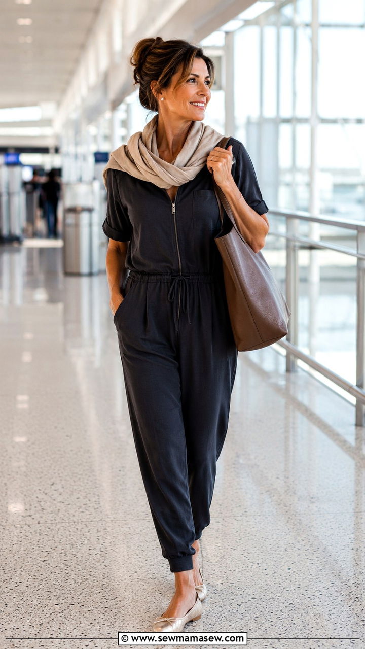 Jumpsuit With Ballet Flats Travel Outfit Over 40 - 30 jumpsuit outfits for women over 40