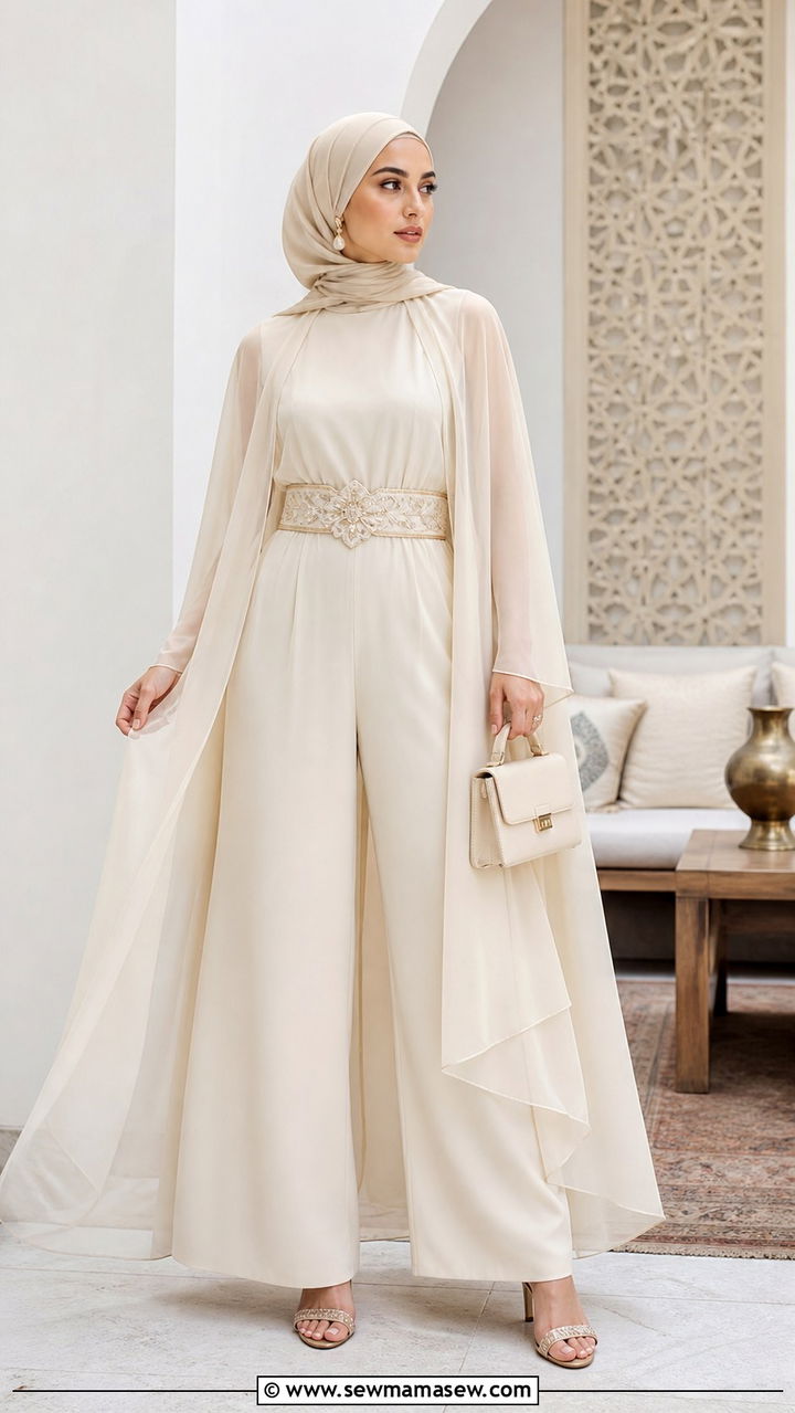 Jumpsuit With Cape Overlay And Statement Belt - 20 April Eid outfit ideas