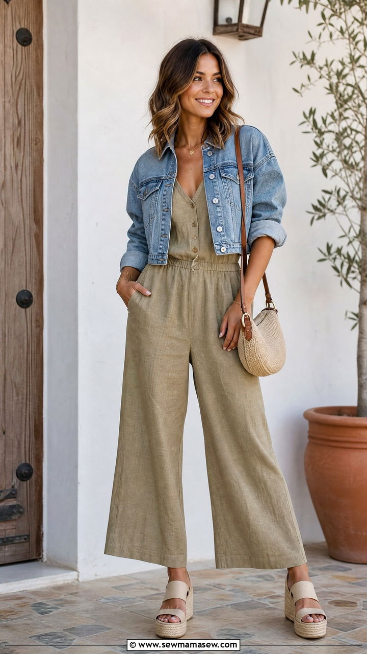 Jumpsuit With Denim Jacket Outfit - 20 Spring outfits for 70 degree weather