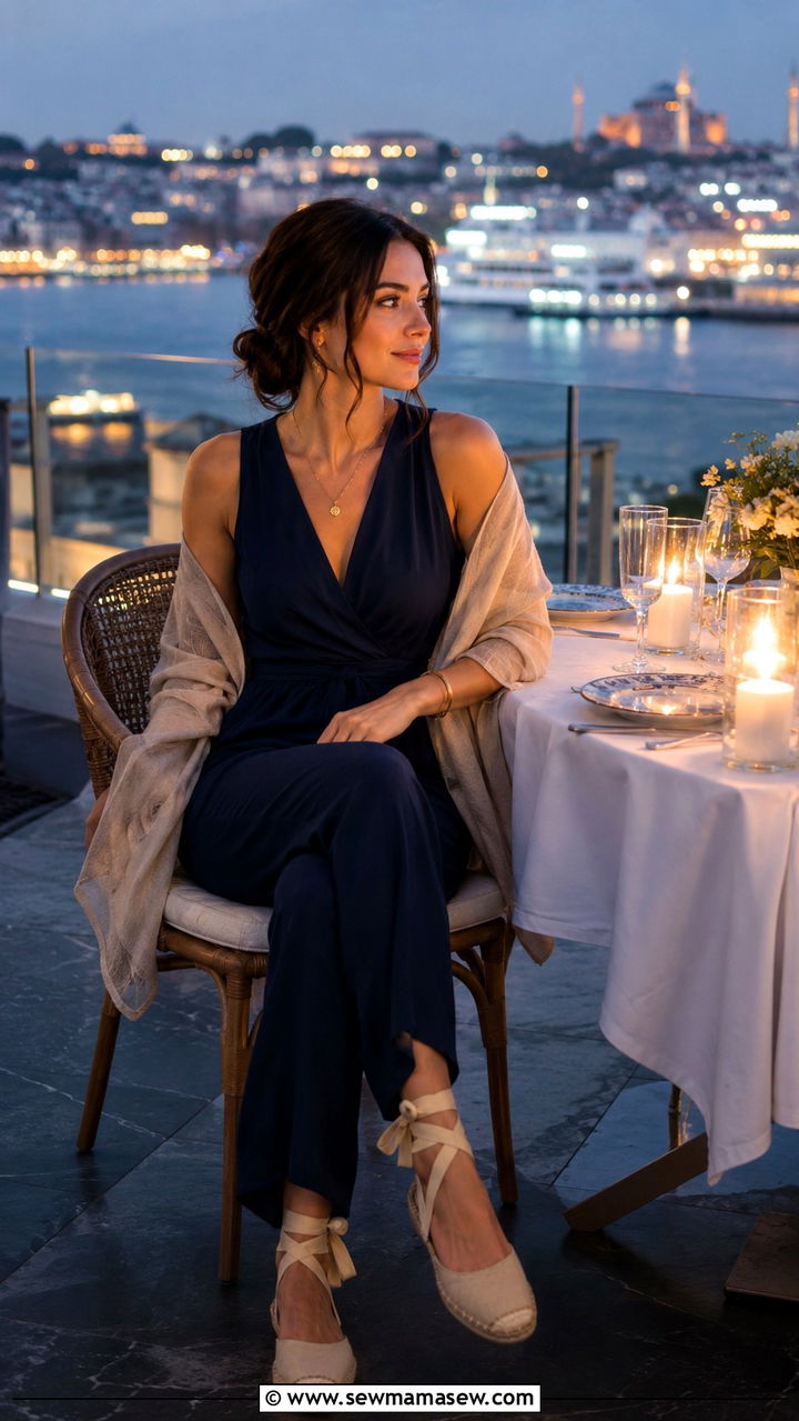 Jumpsuit With Espadrilles For An Evening Rooftop Dinner - 25 Turkey vacation outfit ideas