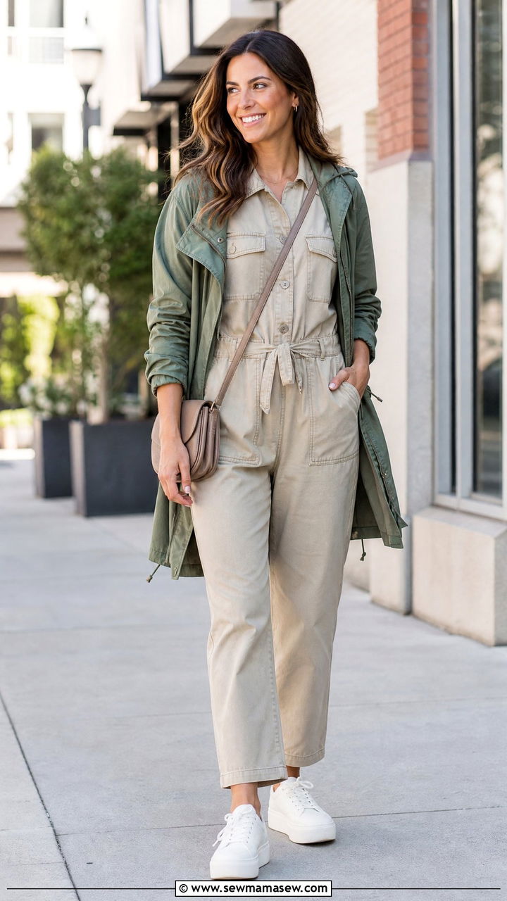 Jumpsuit With Parka and Platform Sneakers - 25 Spring outfits with parka