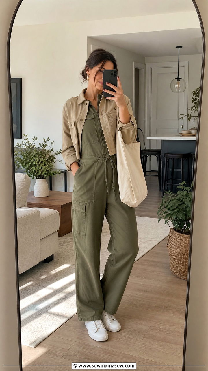Jumpsuit With Sneakers And Cropped Jacket Brunch Style - 25 Brunch outfit ideas with sneakers