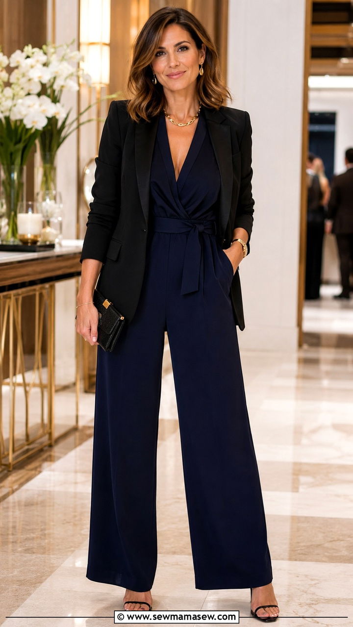 Jumpsuit With Structured Blazer And Heels - 25 Mid-40s outfit ideas