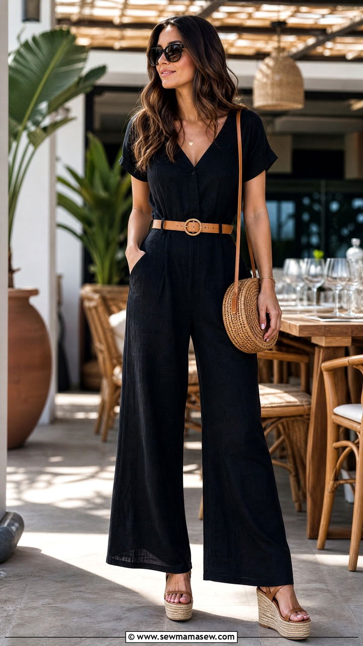 Jumpsuit With Wedge Sandals And Belt - 30 First warm day outfits