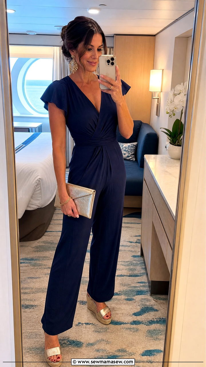 Jumpsuit With Wedges For Cruise Night - 25 Carnival cruise outfit ideas