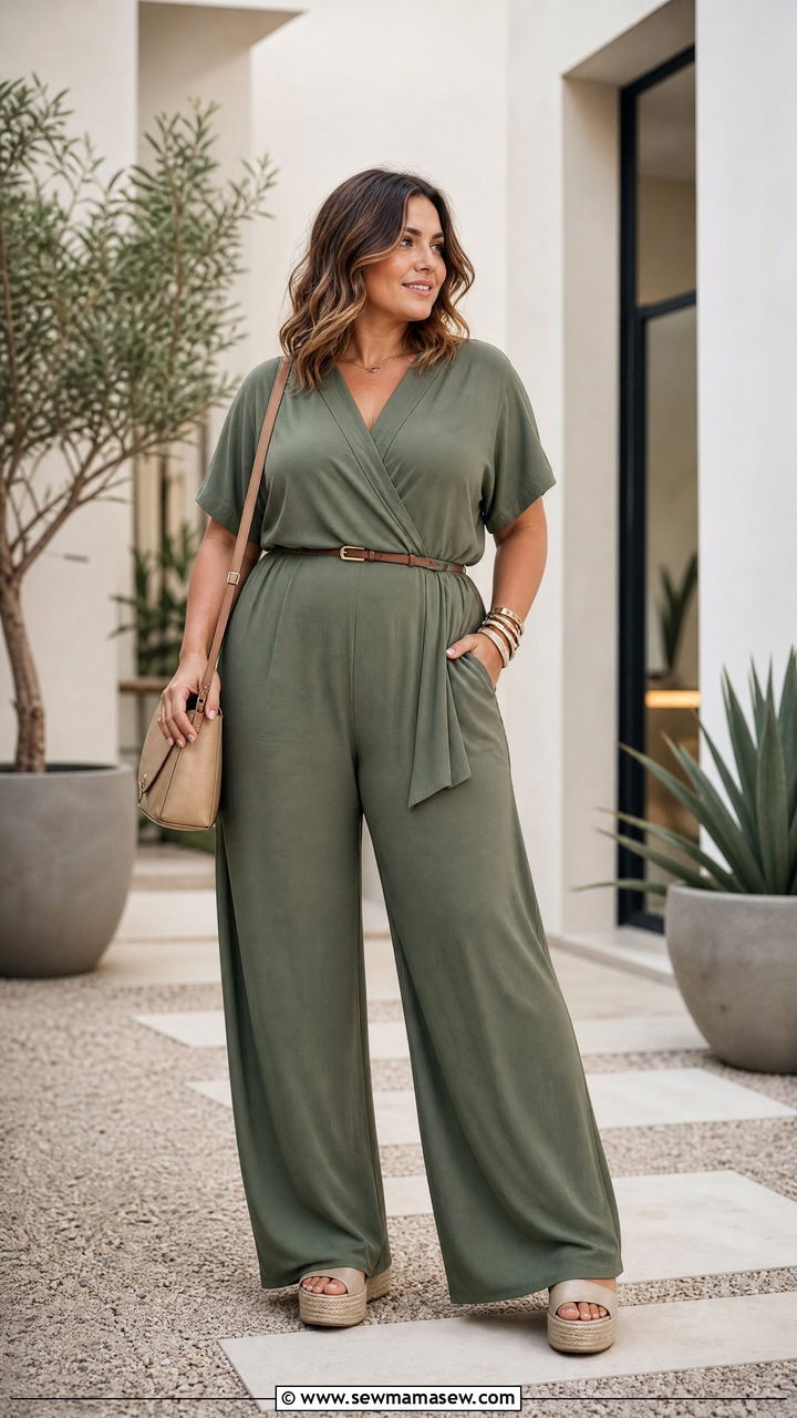 Jumpsuit With a Belt and Platform Sandals - 20 outfit ideas for women with tummy