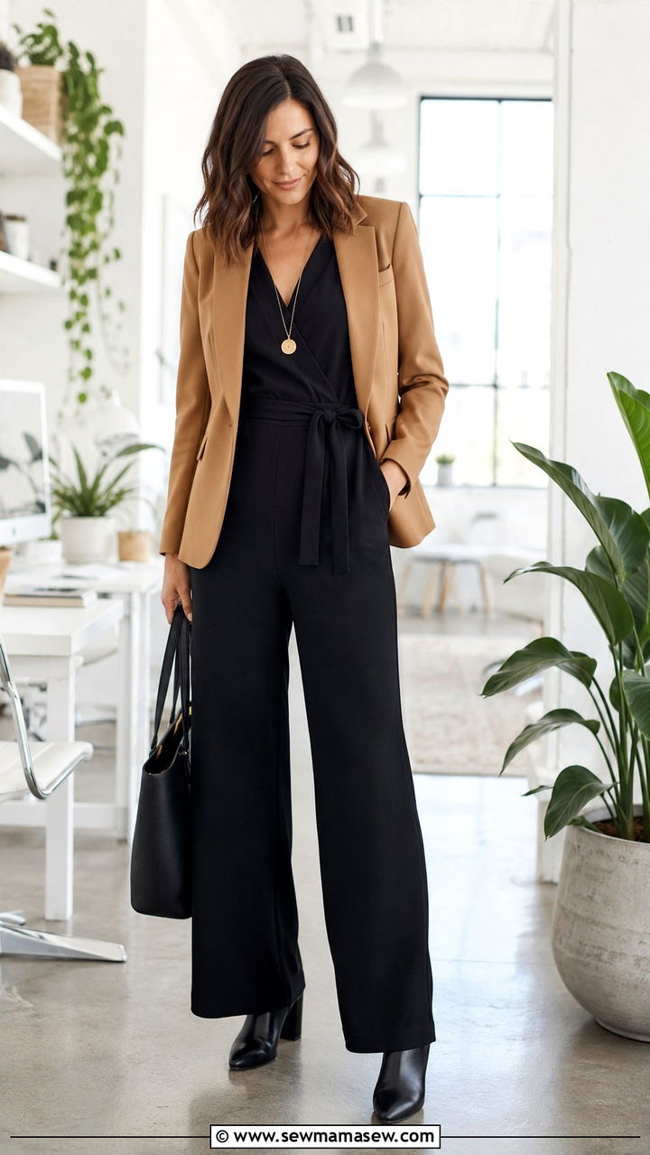 Jumpsuit and Structured Blazer Outfit - 25 work outfits for new moms