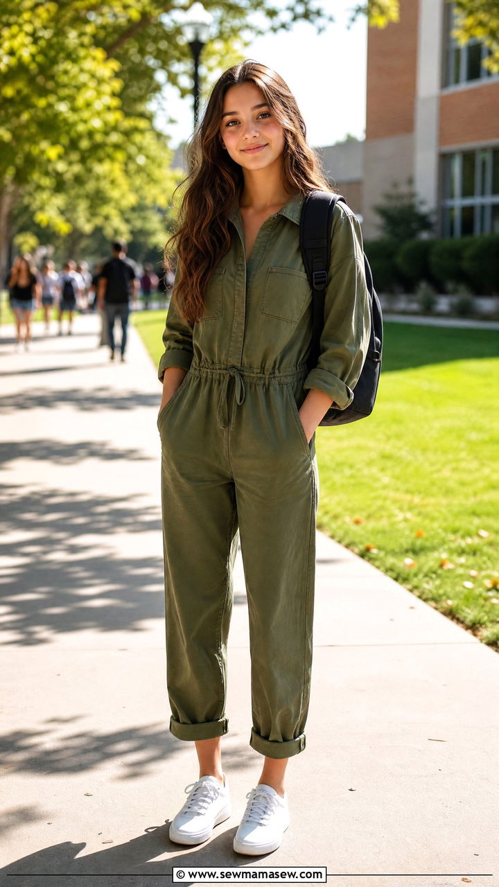 Jumpsuit and White Sneakers Outfit - 25 First day of high school outfit ideas
