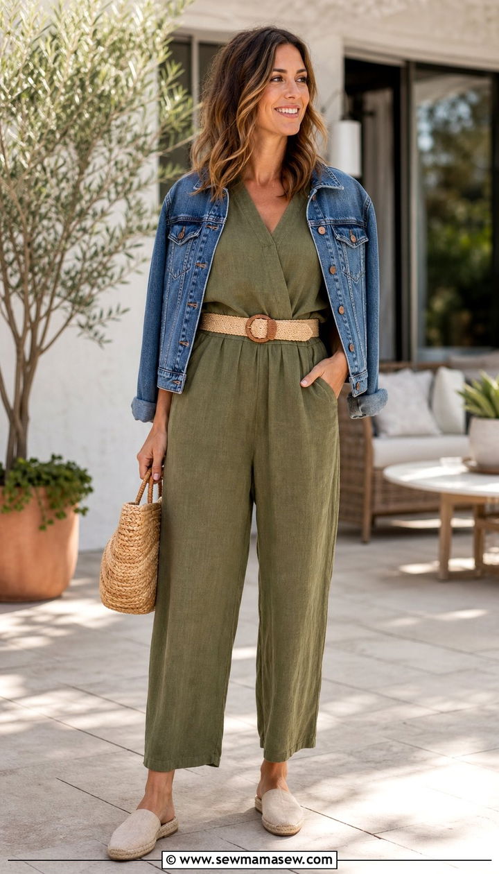 Jumpsuit and denim jacket outfit - 25 spring casual friday outfit ideas