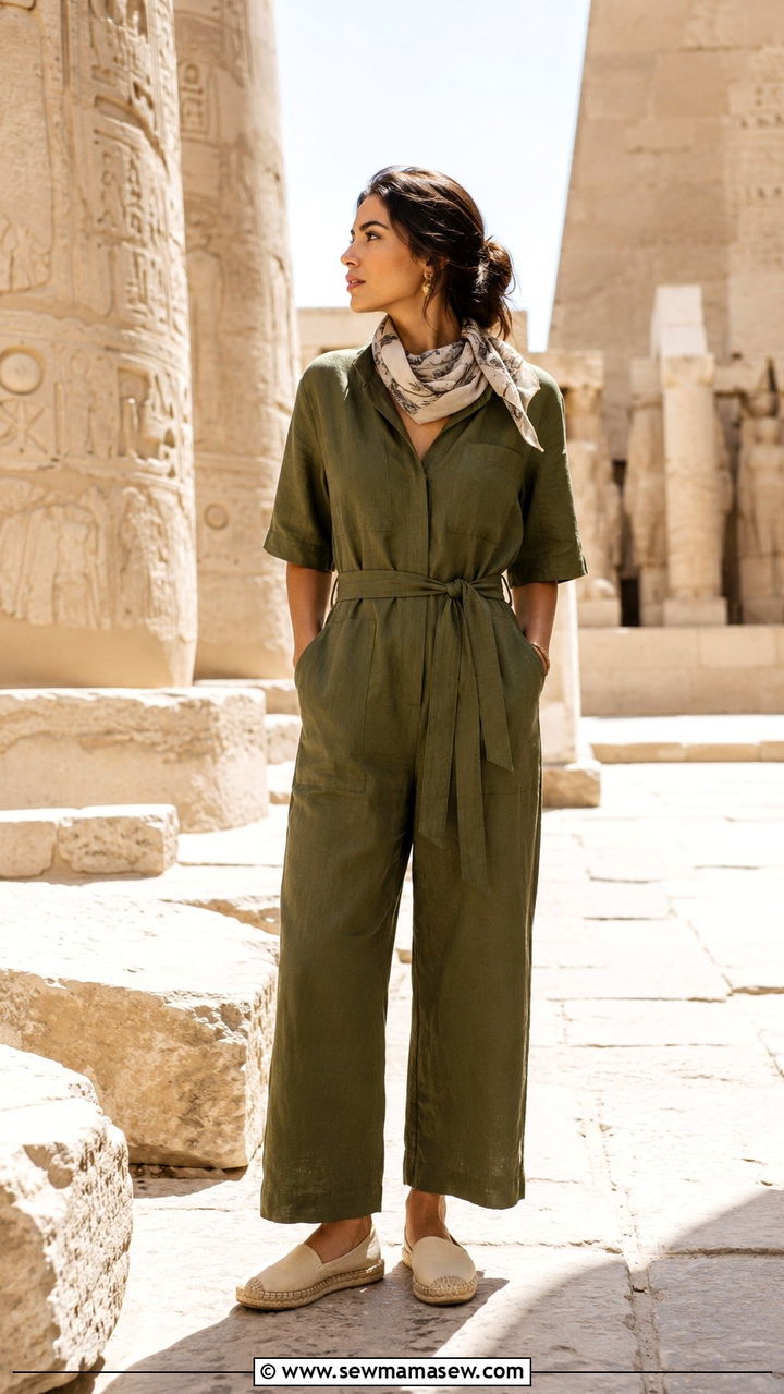 Jumpsuit and lightweight scarf outfit for Egypt - 20 Modest outfit ideas for Egypt